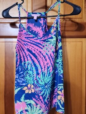 Lilly Pulitzer Navy Tank with Pink, Aqua & Yellow Tropical Print